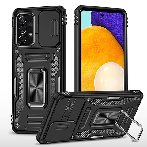 Custodia Silicone e Plastica Opaca Cover con Magnetico Anello Supporto MQ4 per Samsung Galaxy A52 5G Nero