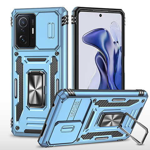 Custodia Silicone e Plastica Opaca Cover con Magnetico Anello Supporto MQ4 per Xiaomi Mi 11T 5G Cielo Blu