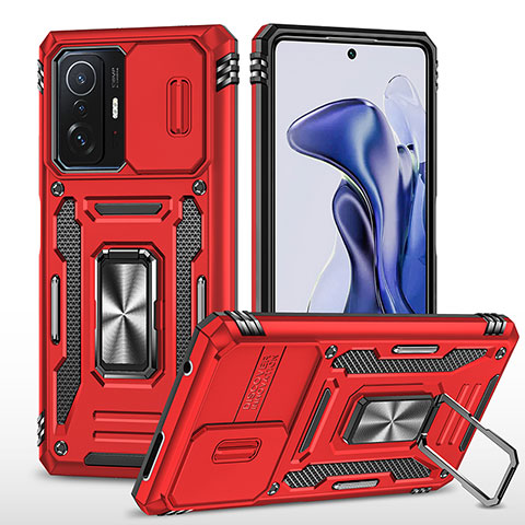 Custodia Silicone e Plastica Opaca Cover con Magnetico Anello Supporto MQ4 per Xiaomi Mi 11T Pro 5G Rosso