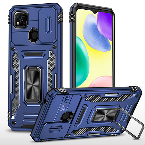 Custodia Silicone e Plastica Opaca Cover con Magnetico Anello Supporto MQ4 per Xiaomi POCO C3 Blu