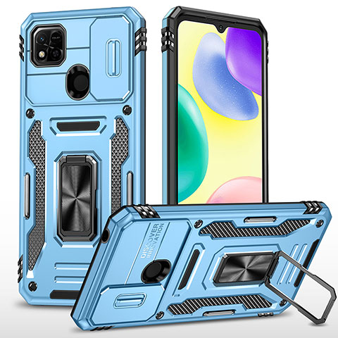 Custodia Silicone e Plastica Opaca Cover con Magnetico Anello Supporto MQ4 per Xiaomi POCO C3 Cielo Blu