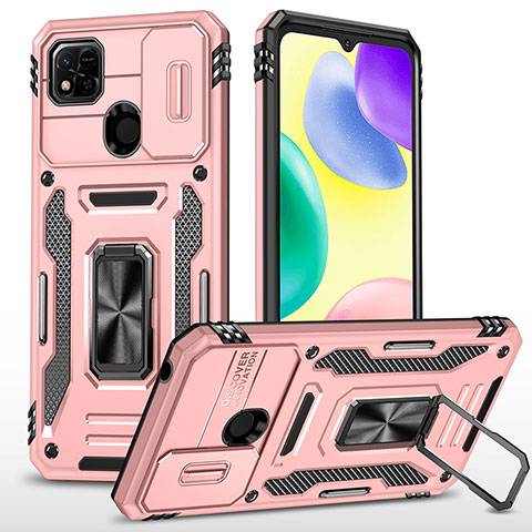 Custodia Silicone e Plastica Opaca Cover con Magnetico Anello Supporto MQ4 per Xiaomi POCO C3 Oro Rosa