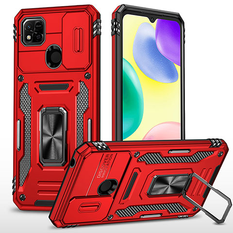 Custodia Silicone e Plastica Opaca Cover con Magnetico Anello Supporto MQ4 per Xiaomi POCO C3 Rosso