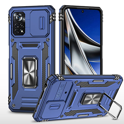 Custodia Silicone e Plastica Opaca Cover con Magnetico Anello Supporto MQ4 per Xiaomi Poco X4 Pro 5G Blu