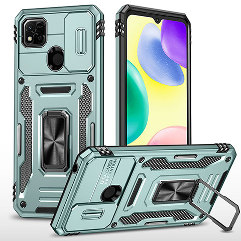 Custodia Silicone e Plastica Opaca Cover con Magnetico Anello Supporto MQ4 per Xiaomi Redmi 9 Activ Verde Pastello