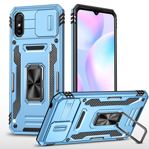 Custodia Silicone e Plastica Opaca Cover con Magnetico Anello Supporto MQ4 per Xiaomi Redmi 9A Cielo Blu