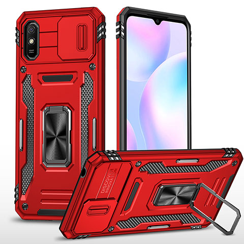 Custodia Silicone e Plastica Opaca Cover con Magnetico Anello Supporto MQ4 per Xiaomi Redmi 9A Rosso