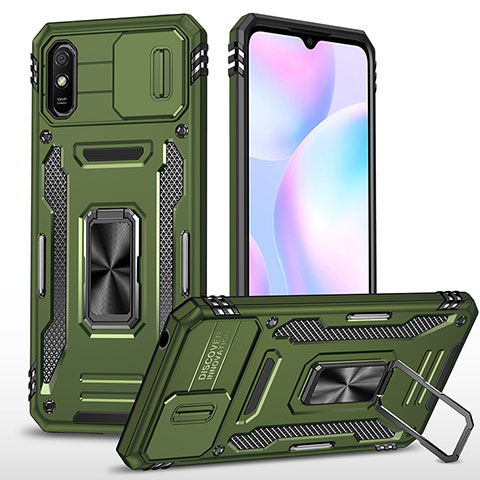 Custodia Silicone e Plastica Opaca Cover con Magnetico Anello Supporto MQ4 per Xiaomi Redmi 9AT Verde