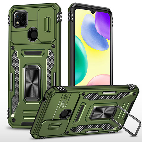 Custodia Silicone e Plastica Opaca Cover con Magnetico Anello Supporto MQ4 per Xiaomi Redmi 9C Verde