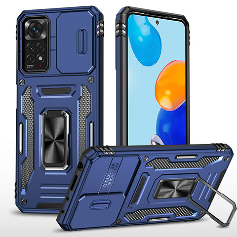 Custodia Silicone e Plastica Opaca Cover con Magnetico Anello Supporto MQ4 per Xiaomi Redmi Note 11 Pro 4G Blu