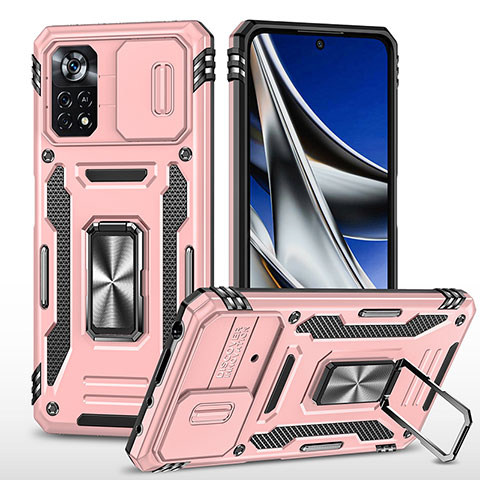 Custodia Silicone e Plastica Opaca Cover con Magnetico Anello Supporto MQ4 per Xiaomi Redmi Note 11E Pro 5G Oro Rosa