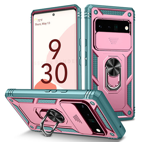 Custodia Silicone e Plastica Opaca Cover con Magnetico Anello Supporto MQ5 per Google Pixel 6 Pro 5G Rosa