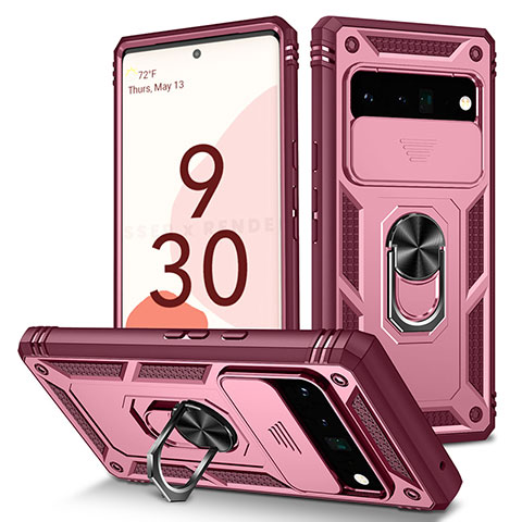 Custodia Silicone e Plastica Opaca Cover con Magnetico Anello Supporto MQ5 per Google Pixel 6 Pro 5G Rosa Caldo