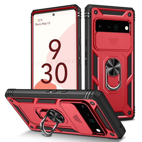 Custodia Silicone e Plastica Opaca Cover con Magnetico Anello Supporto MQ5 per Google Pixel 6 Pro 5G Rosso