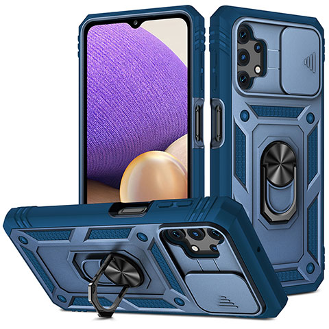 Custodia Silicone e Plastica Opaca Cover con Magnetico Anello Supporto MQ5 per Samsung Galaxy A32 4G Blu
