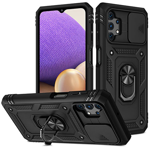 Custodia Silicone e Plastica Opaca Cover con Magnetico Anello Supporto MQ5 per Samsung Galaxy A32 5G Nero