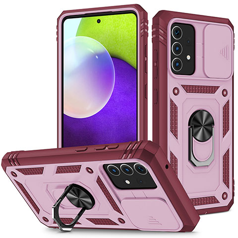 Custodia Silicone e Plastica Opaca Cover con Magnetico Anello Supporto MQ5 per Samsung Galaxy A52 4G Rosa Caldo