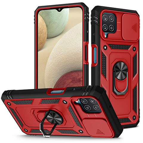 Custodia Silicone e Plastica Opaca Cover con Magnetico Anello Supporto MQ5 per Samsung Galaxy F12 Rosso