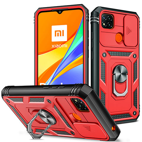 Custodia Silicone e Plastica Opaca Cover con Magnetico Anello Supporto MQ5 per Xiaomi POCO C31 Rosso