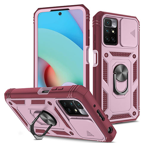 Custodia Silicone e Plastica Opaca Cover con Magnetico Anello Supporto MQ5 per Xiaomi Redmi 10 4G Rosa Caldo