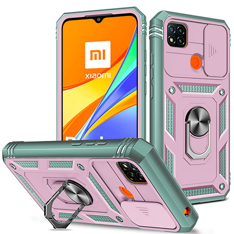 Custodia Silicone e Plastica Opaca Cover con Magnetico Anello Supporto MQ5 per Xiaomi Redmi 9 Activ Rosa Caldo