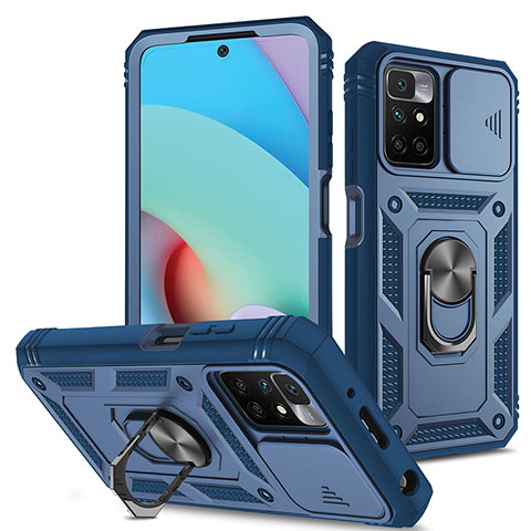 Custodia Silicone e Plastica Opaca Cover con Magnetico Anello Supporto MQ5 per Xiaomi Redmi Note 11 4G (2021) Blu