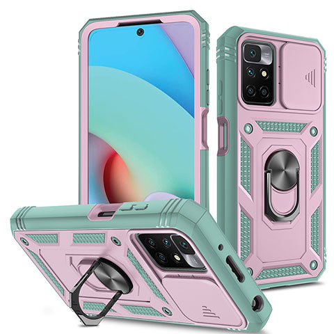 Custodia Silicone e Plastica Opaca Cover con Magnetico Anello Supporto MQ5 per Xiaomi Redmi Note 11 4G (2021) Rosa