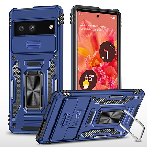 Custodia Silicone e Plastica Opaca Cover con Magnetico Anello Supporto MQ6 per Google Pixel 7 5G Blu