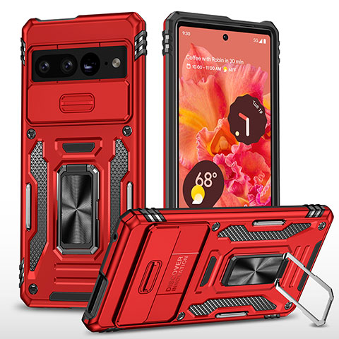 Custodia Silicone e Plastica Opaca Cover con Magnetico Anello Supporto MQ6 per Google Pixel 7 Pro 5G Rosso