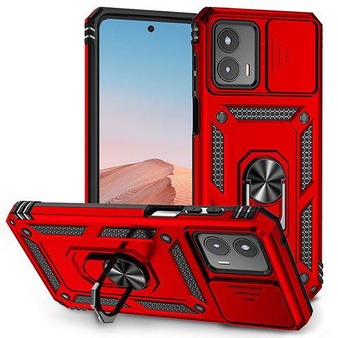 Custodia Silicone e Plastica Opaca Cover con Magnetico Anello Supporto MQ6 per Motorola Moto G 5G (2023) Rosso