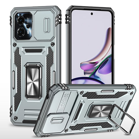 Custodia Silicone e Plastica Opaca Cover con Magnetico Anello Supporto MQ6 per Motorola Moto G13 Grigio