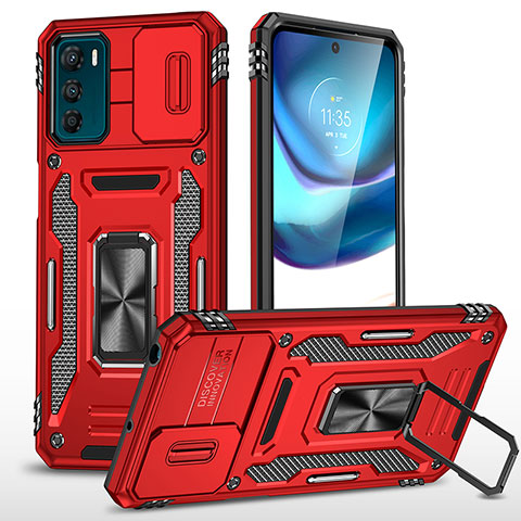 Custodia Silicone e Plastica Opaca Cover con Magnetico Anello Supporto MQ6 per Motorola Moto G42 Rosso