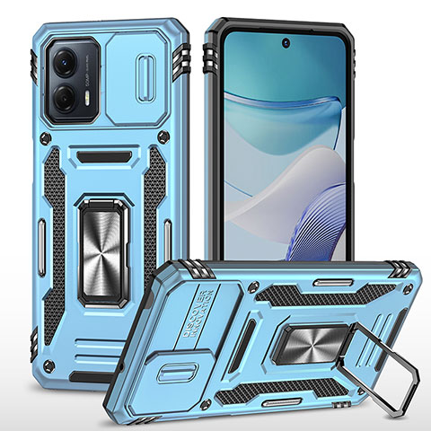 Custodia Silicone e Plastica Opaca Cover con Magnetico Anello Supporto MQ6 per Motorola Moto G53y 5G Azzurro