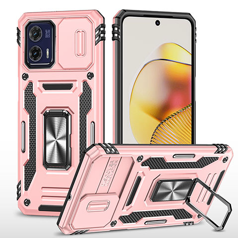 Custodia Silicone e Plastica Opaca Cover con Magnetico Anello Supporto MQ6 per Motorola Moto G73 5G Oro Rosa