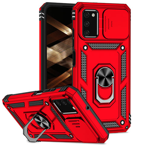 Custodia Silicone e Plastica Opaca Cover con Magnetico Anello Supporto MQ6 per Samsung Galaxy A03s Rosso