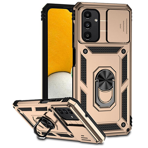 Custodia Silicone e Plastica Opaca Cover con Magnetico Anello Supporto MQ6 per Samsung Galaxy A04s Oro