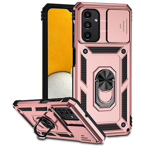 Custodia Silicone e Plastica Opaca Cover con Magnetico Anello Supporto MQ6 per Samsung Galaxy A04s Oro Rosa