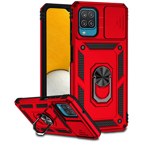 Custodia Silicone e Plastica Opaca Cover con Magnetico Anello Supporto MQ6 per Samsung Galaxy A12 5G Rosso