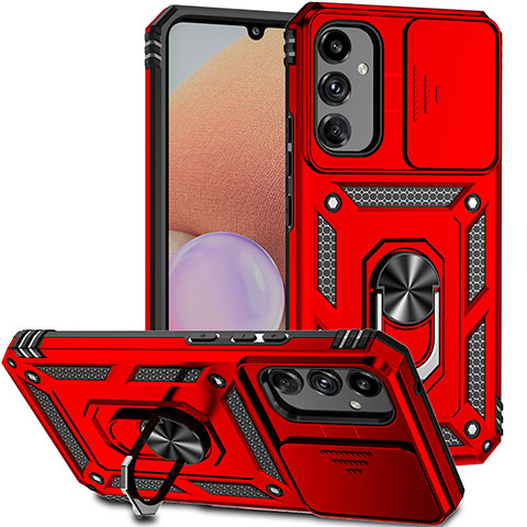 Custodia Silicone e Plastica Opaca Cover con Magnetico Anello Supporto MQ6 per Samsung Galaxy A14 4G Rosso