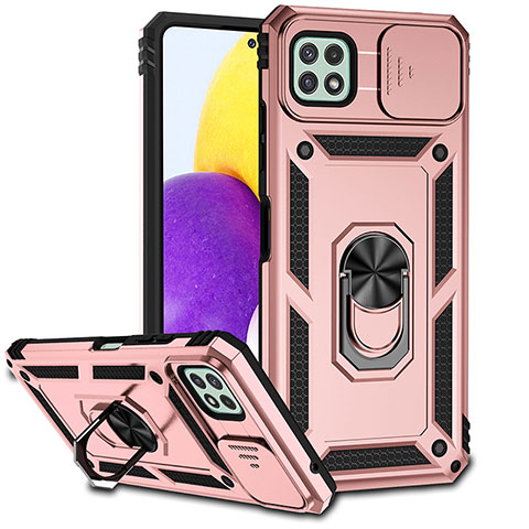 Custodia Silicone e Plastica Opaca Cover con Magnetico Anello Supporto MQ6 per Samsung Galaxy A22 5G Oro Rosa