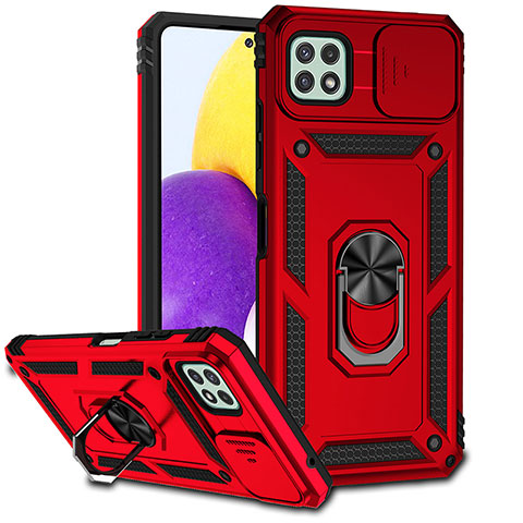 Custodia Silicone e Plastica Opaca Cover con Magnetico Anello Supporto MQ6 per Samsung Galaxy A22 5G Rosso