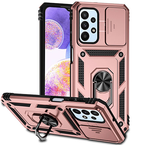 Custodia Silicone e Plastica Opaca Cover con Magnetico Anello Supporto MQ6 per Samsung Galaxy A23 4G Oro Rosa