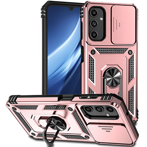 Custodia Silicone e Plastica Opaca Cover con Magnetico Anello Supporto MQ6 per Samsung Galaxy A24 4G Oro Rosa