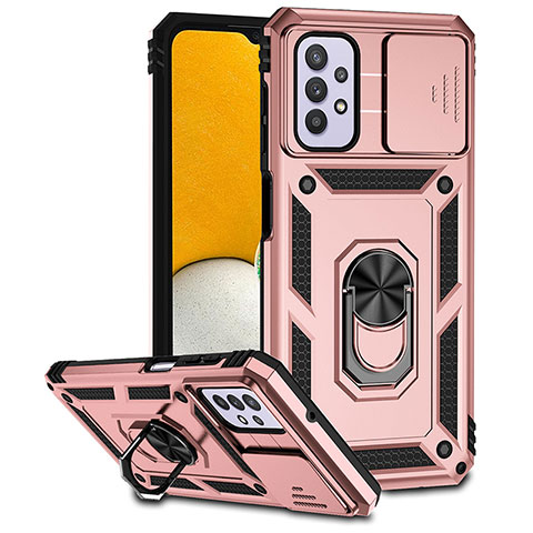 Custodia Silicone e Plastica Opaca Cover con Magnetico Anello Supporto MQ6 per Samsung Galaxy A32 5G Oro Rosa