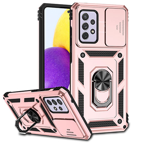 Custodia Silicone e Plastica Opaca Cover con Magnetico Anello Supporto MQ6 per Samsung Galaxy A52 4G Oro Rosa