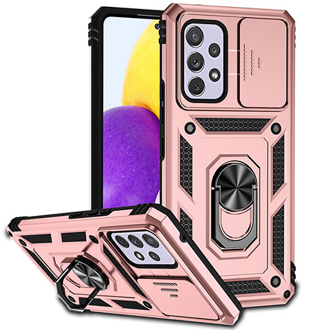 Custodia Silicone e Plastica Opaca Cover con Magnetico Anello Supporto MQ6 per Samsung Galaxy A53 5G Oro Rosa