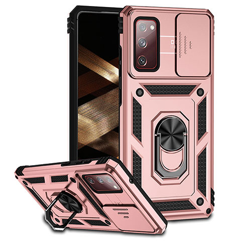 Custodia Silicone e Plastica Opaca Cover con Magnetico Anello Supporto MQ6 per Samsung Galaxy S20 FE (2022) 5G Oro Rosa