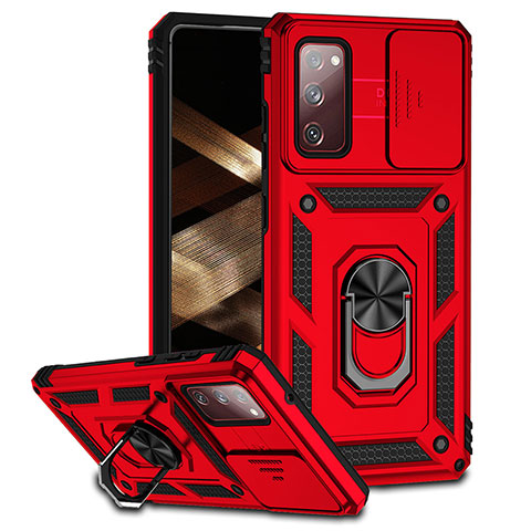 Custodia Silicone e Plastica Opaca Cover con Magnetico Anello Supporto MQ6 per Samsung Galaxy S20 FE (2022) 5G Rosso