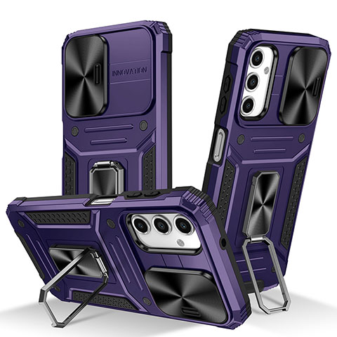 Custodia Silicone e Plastica Opaca Cover con Magnetico Anello Supporto MQ7 per Samsung Galaxy Jump3 5G Viola