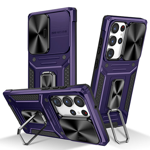 Custodia Silicone e Plastica Opaca Cover con Magnetico Anello Supporto MQ7 per Samsung Galaxy S24 Ultra 5G Viola